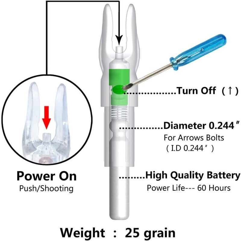 Linpeng 6PCS S Led Lighted Nocks for Arrows with .244"/6.2mm Inside Diameter,Screwdriver Included - Image 2